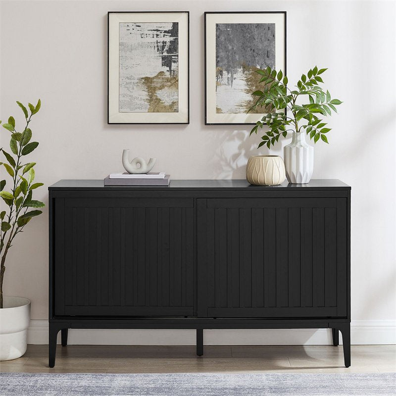 Modern Matte Black Sideboard - Asher Particle Board Buffet Cabinet