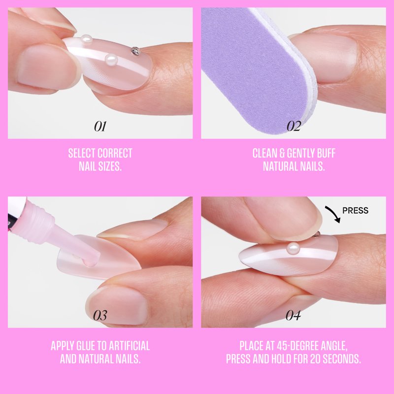 Medium Almond Press-On Nails in Neutral with Rhinestones - 32 Pieces