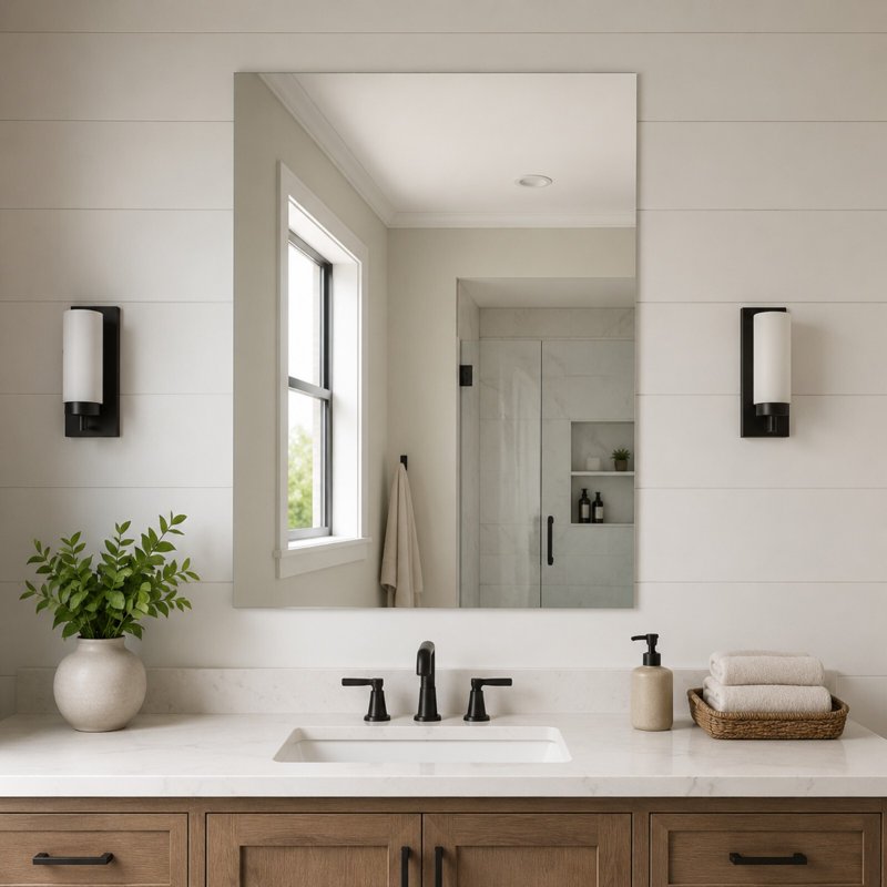 28x36 Inch Frameless Rectangular Bathroom Mirror - Polished Edges, Wall Mount