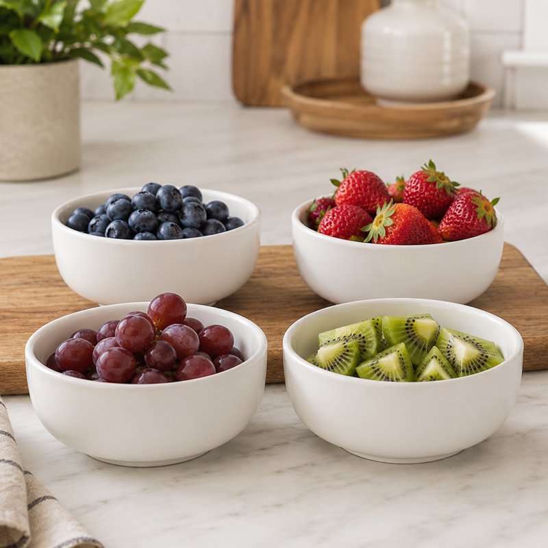 White Porcelain Round Dipped Bowl - 4 Pack