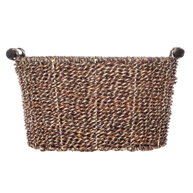 (3 Pack) Mainstays Brown Oval Seagrass Storage Baskets with Wooden Handles, 8.3x10x14.3 in