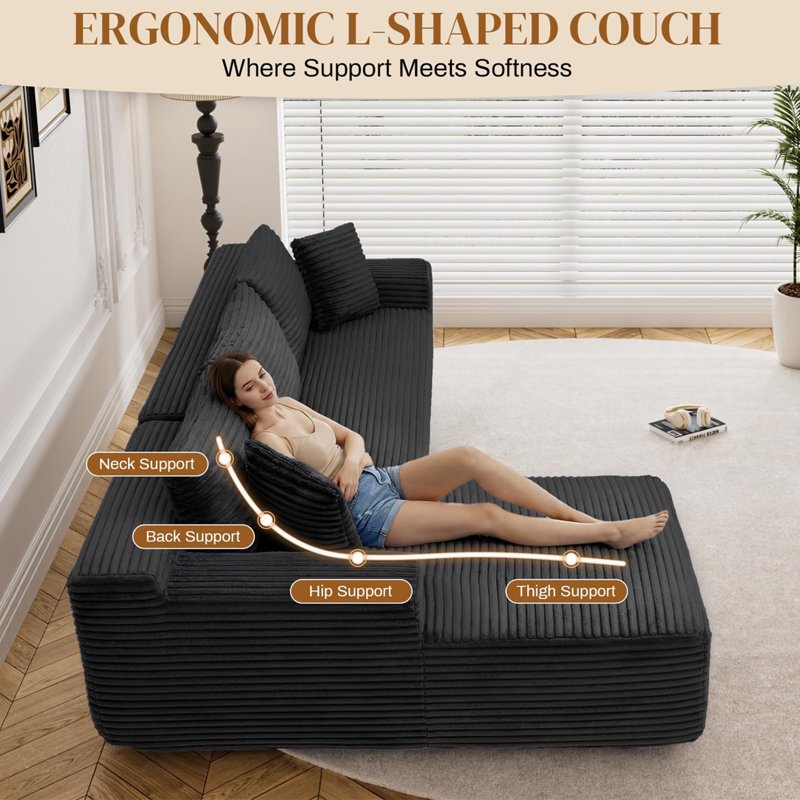 96" Modular Cloud Sectional Sofa - L-Shaped Deep Seat Couch