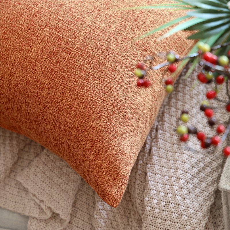 Decorative Faux Linen Square Throw Pillow Set - 12x20 Inch Orange, 2 Pack