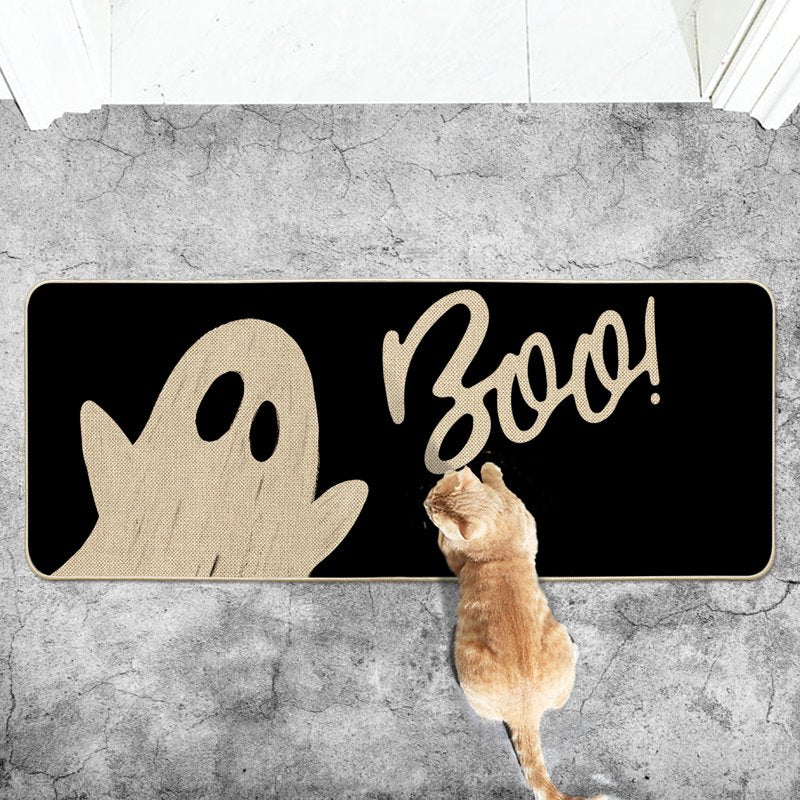 Halloween Doormat 17x47 Inch Black Ghost and Cat Welcome Mat – Polka Dot Design