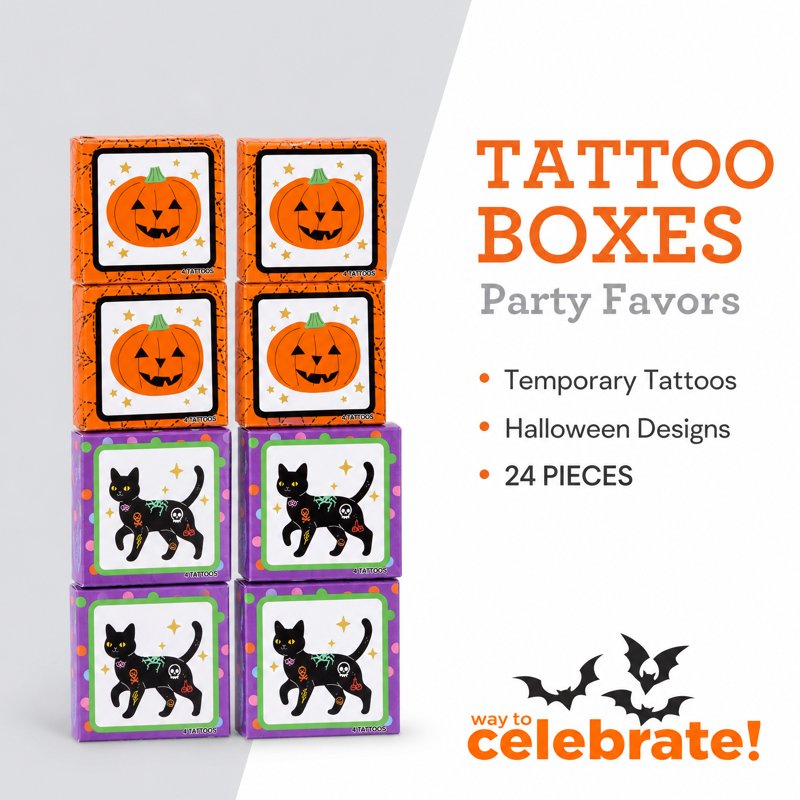 Halloween Tattoo Boxes Party Favors - 24 Sets for Trick-or-Treat & Parties