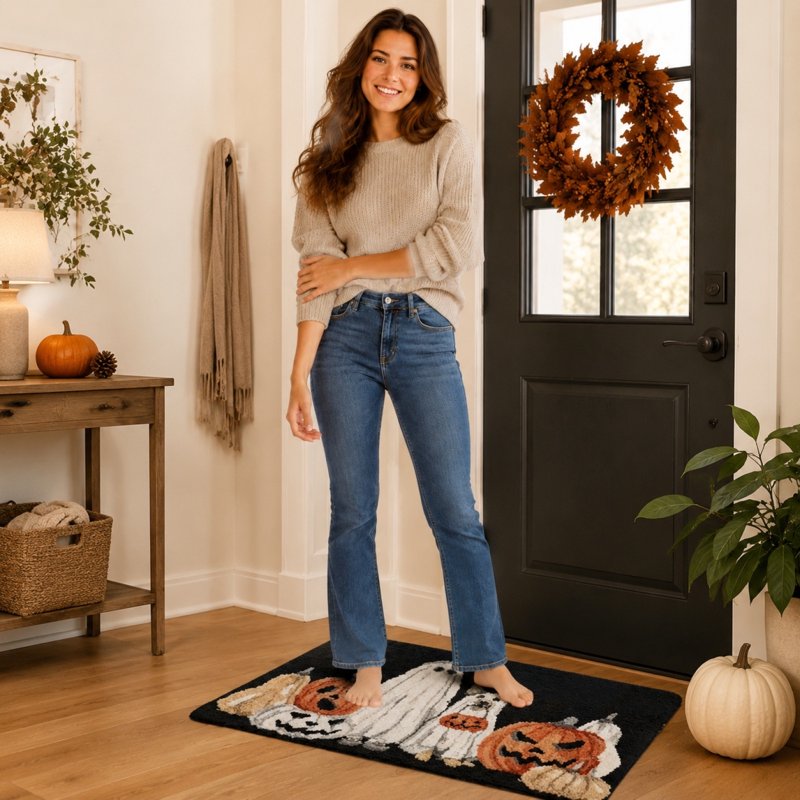 Halloween Ghost & Pumpkin Doormat - Spooky Washable Rug with Variation H