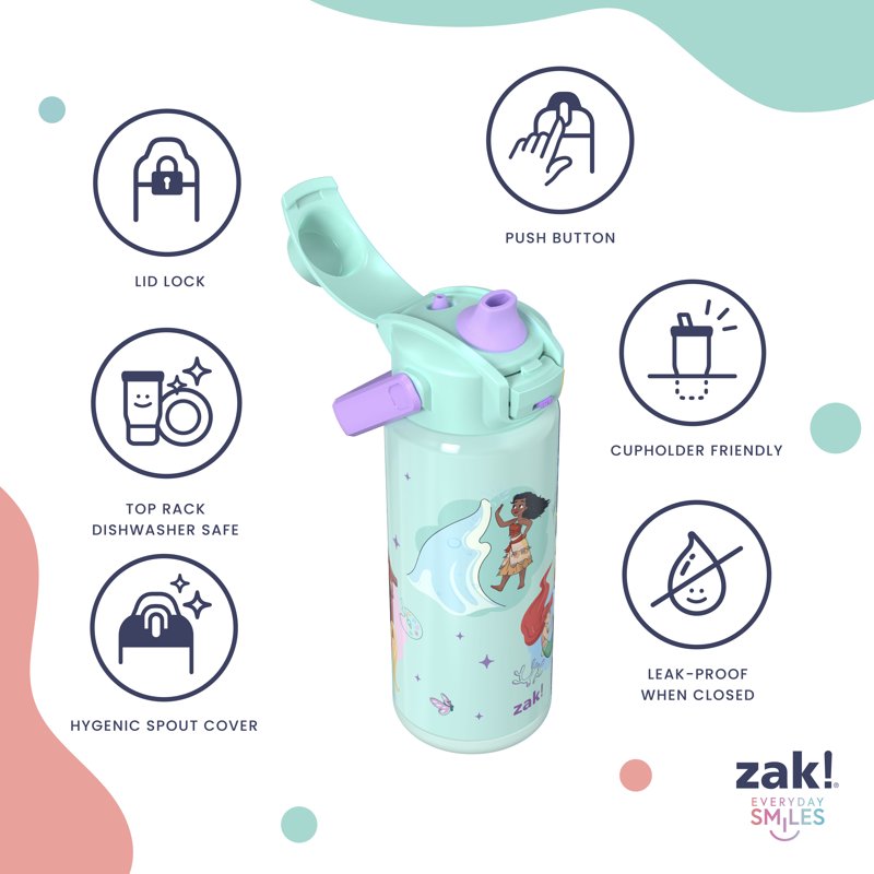 20oz Princess Teal Stainless Steel Water Bottle with Push Button Lid