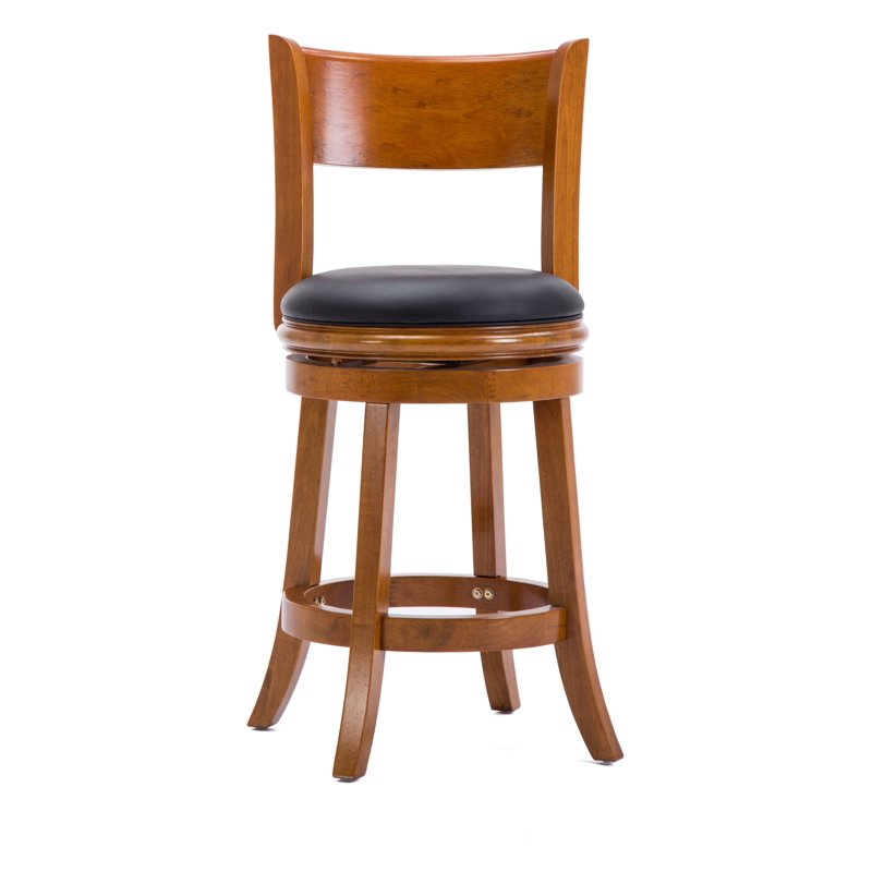 24-Inch High Swivel Wood Counter Stool - Fruitwood Finish