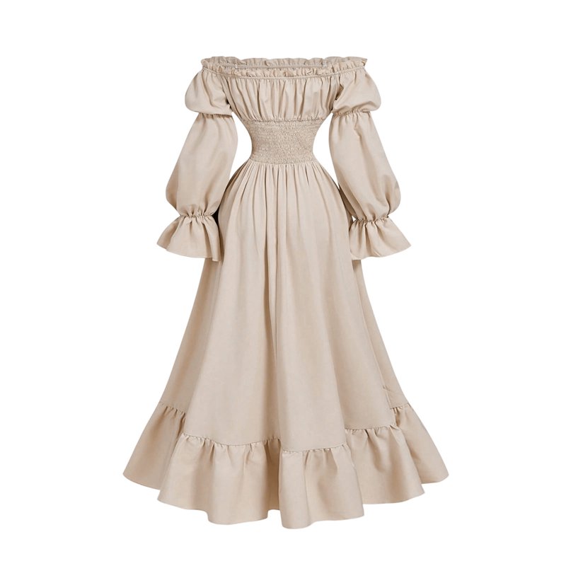 Gothic Corset Maxi Dress for Women Halloween Victorian Off Shoulder Ruffle Hem Beige XL - Variation BB-Beige