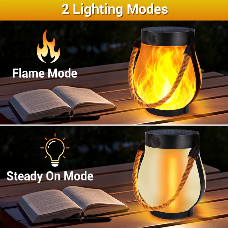Outdoor Solar Lanterns 2 Pack Flikkering Flame Waterproof Garden & Patio Lights