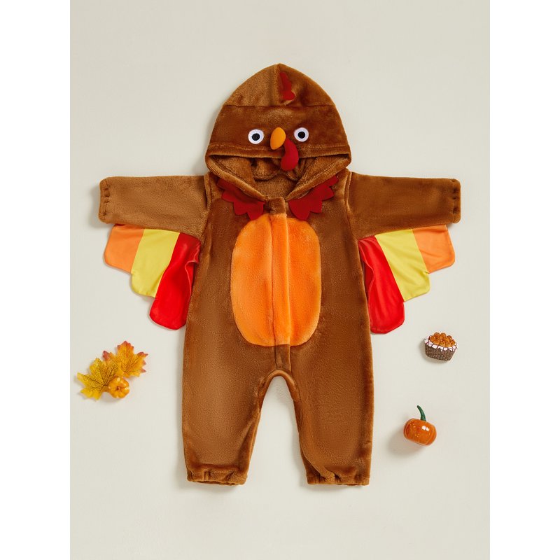 Toddler Baby Girl Boy Thanksgiving Turkey Costume Brown Orange 6-12 Months