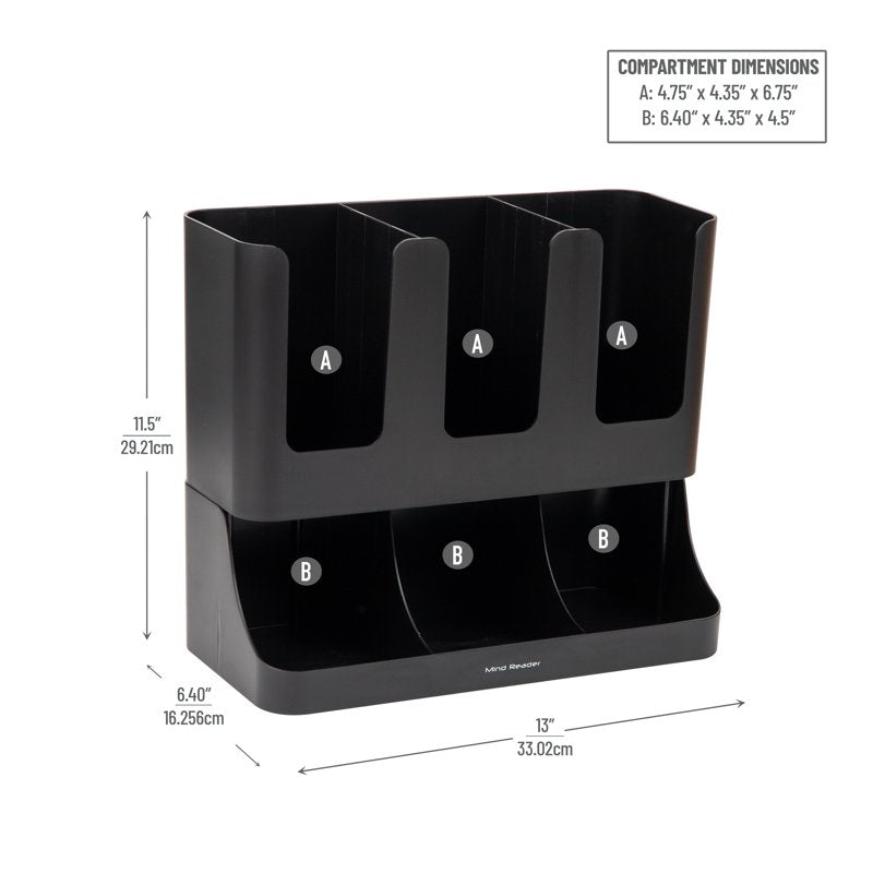 Cup and Condiment Organizer - 13"L x 6.4"W x 11.5"H - Black