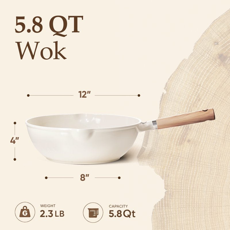 Ceramic Nonstick Wok - 12" Induction Saute Pan, 5.8QT