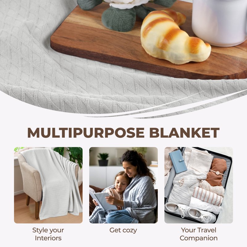 Superior Diamond Weave Cotton Blanket King Platinum All Season Bed Cover