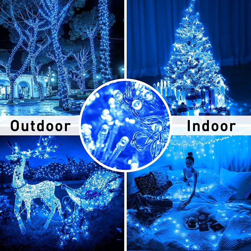 Blue Christmas String Lights 66ft 200 LED Outdoor Indoor Waterproof with 8 Modes