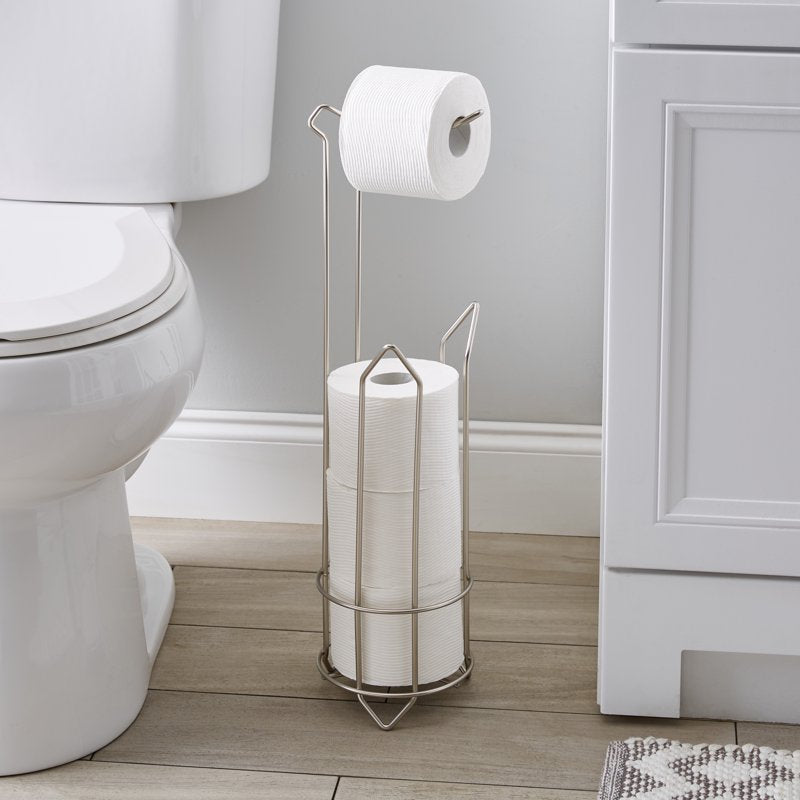 Freestanding Toilet Paper Holder and Dispenser in Satin Nickel – Holds Up to 4 Rolls