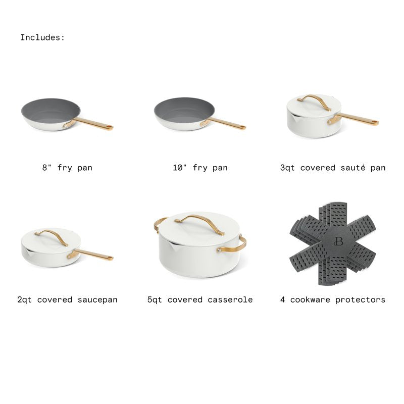12-Piece Ceramic Nonstick Cookware Set with Strainer Lids - White Icing