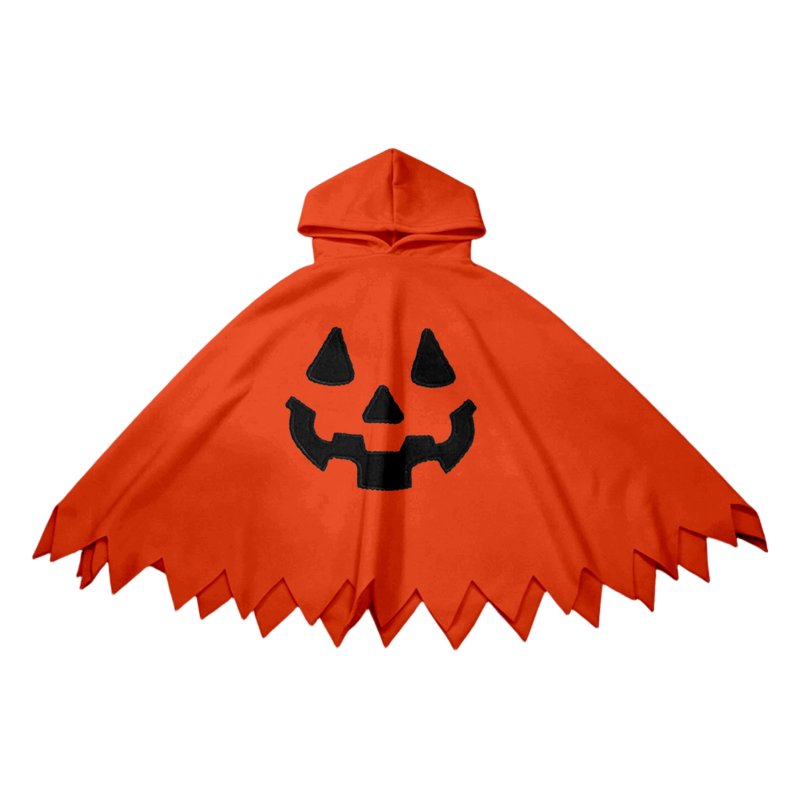 Kids Halloween Costume Hooded Pumpkin Face Cape - Unisex Dress Up Clothes, 7-9 Years - Orange-B Fancy-Dress Costumes
