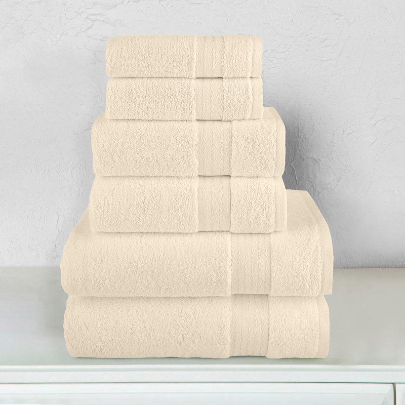 Elegant Comfort Ivory 6-Piece Cotton Towel Set - Turkish 680 GSM Plush Bath & Hand Towels