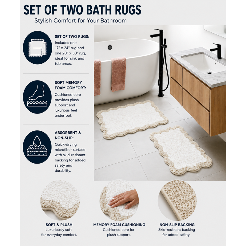 Mainstays 2-Piece Tan Scallop Bath Rug Set - 17x24 & 20x30 Inches