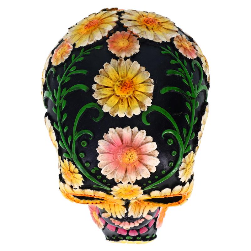 Day of the Dead Skull Decor - Black Sunflower Resin Skeleton Figurine