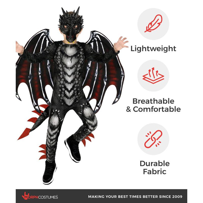 Boy's Dragon Jumpsuit Halloween Costume Large - Black and Red Fancy Dress