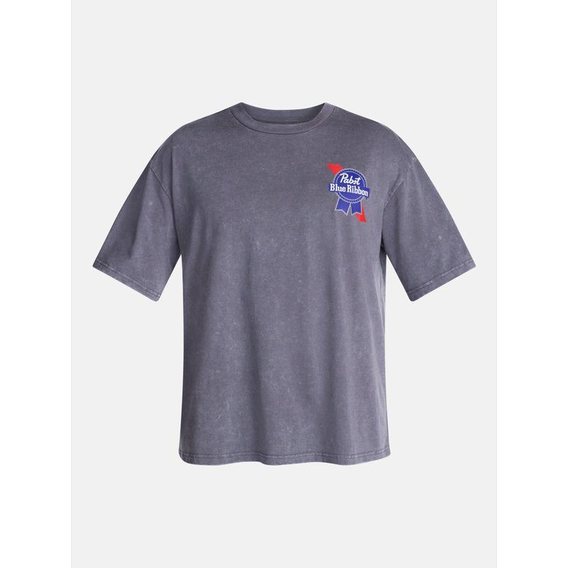 Grey Wash Pabst Blue Ribbon Ghost Halloween Graphic Tee Men’s 4XL