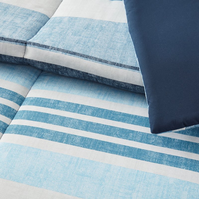 Twin-XL Bed in a Bag Set with Reversible Comforter and Sheets - Blue Stripe