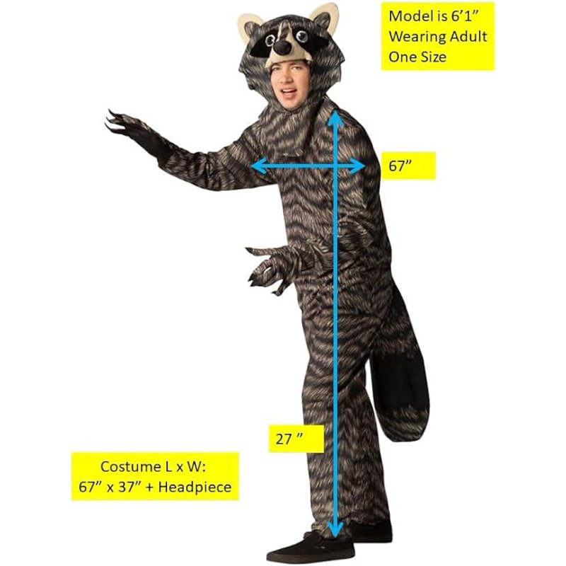 Adult Racoon Halloween Costume with Realistic Print and Open Face Design