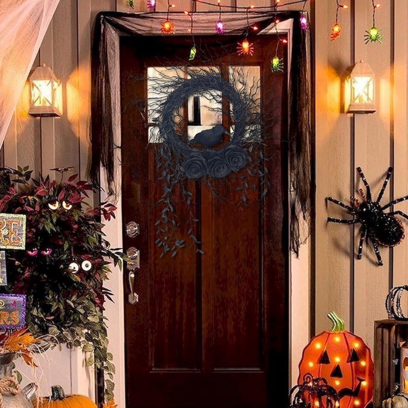 Halloween Wreath with Spooky Lights Indoor Outdoor Front Door Decoration - Variation D