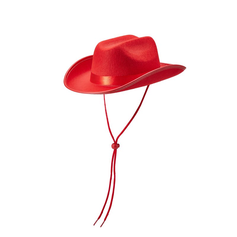 Kids Cowboy Hat with Wide Brim & Adjustable Strap - Red, One Size