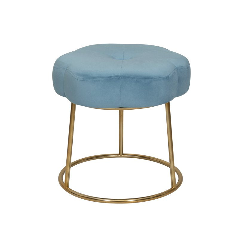Blue Velvet Flower Shape Vanity Stool with Gold Base