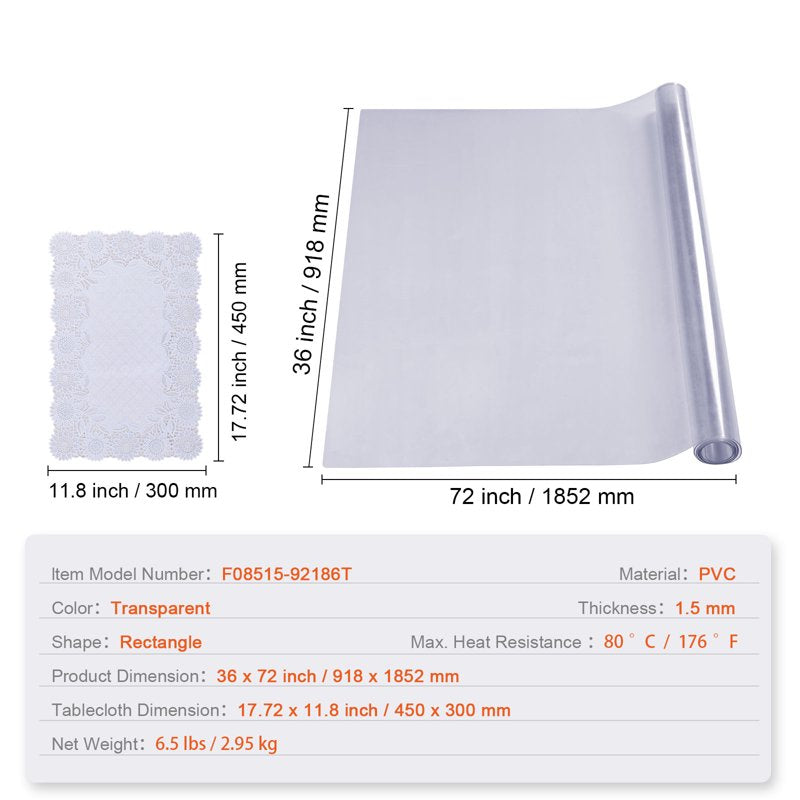 Transparent Table Cover - 36" x 72" PVC Protector, 1.5mm Thickness