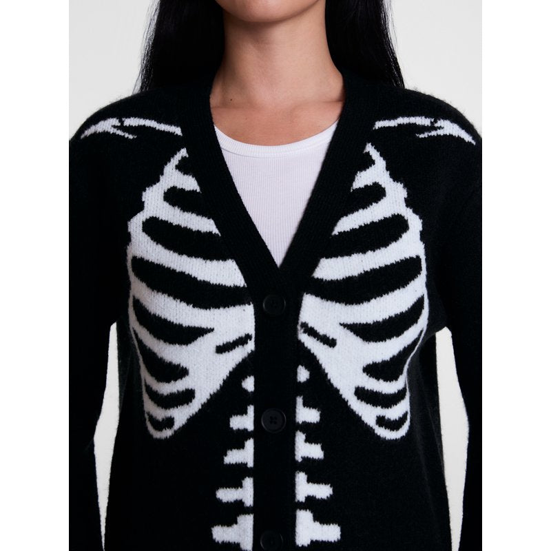 Women's Skeleton Graphic Cardigan Sweater - M - Halloween Cozy Knit