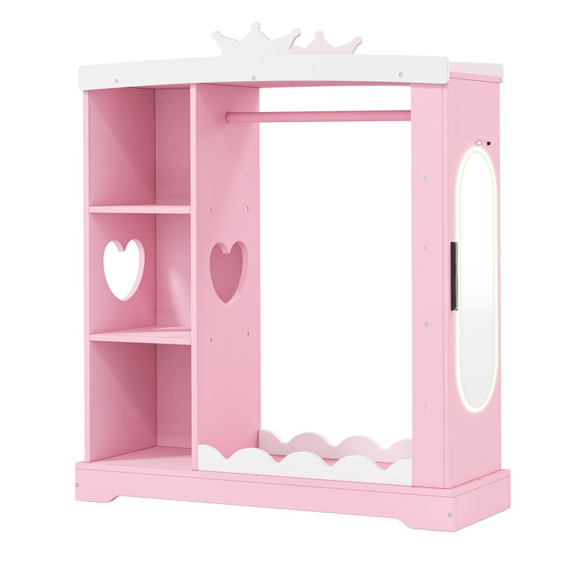 Kids Armoire with Mirror - Pink Dress Up Storage & Jewelry Cabinet for Girls