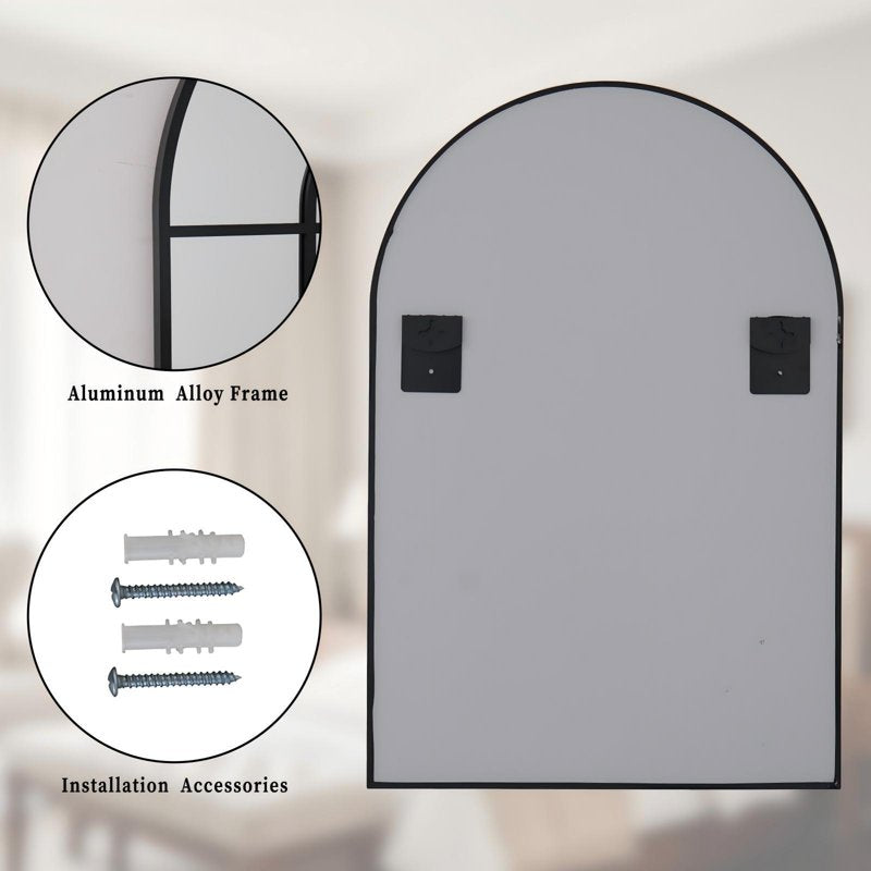 24x36 Arched Windowpane Mirror Wall Mirror Bathroom Mirror Black - Modern Decor