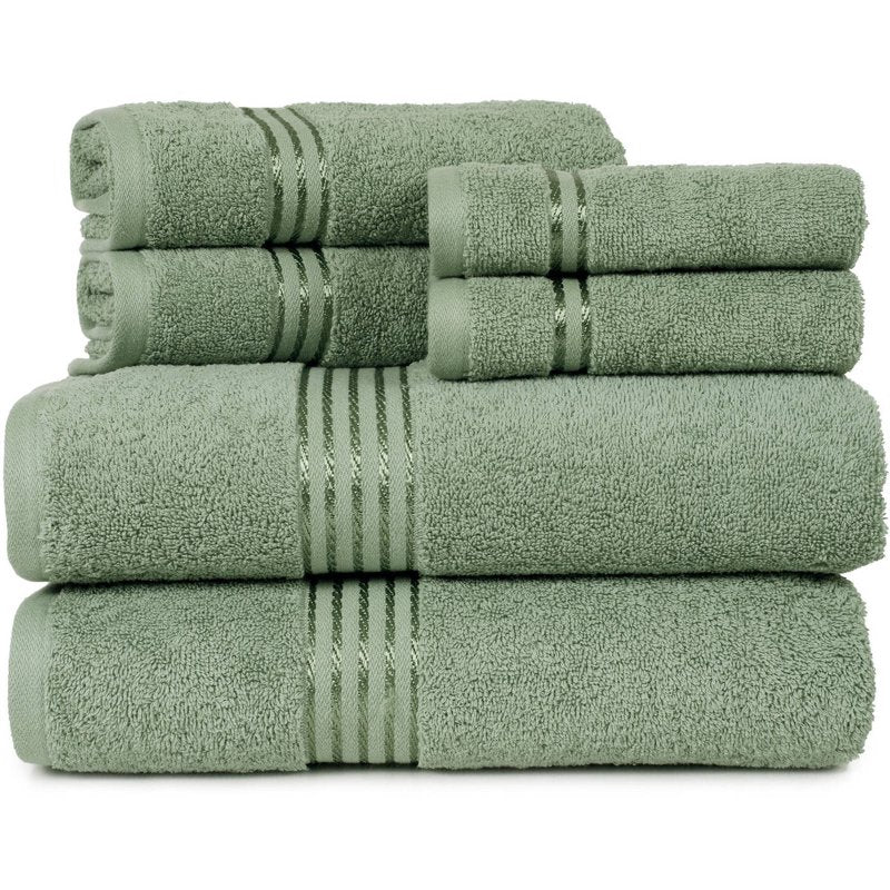 Green 6-Piece Cotton Towel Set - Spa Luxury Bath Towels, Hand Towels & Washcloths