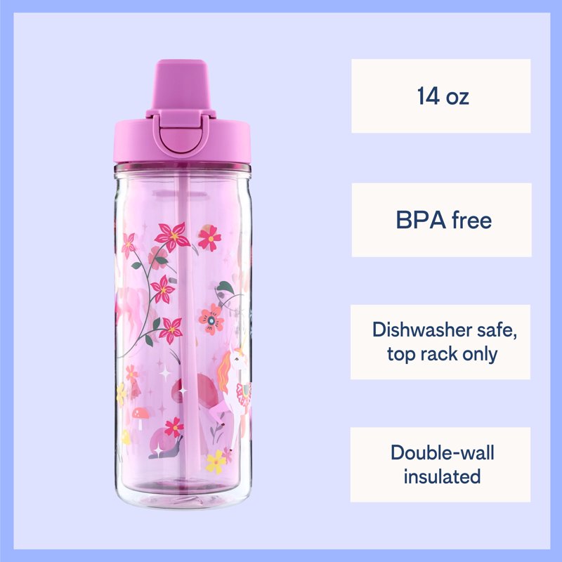 14 oz Fairy Garden Insulated Water Bottle - Unicorn