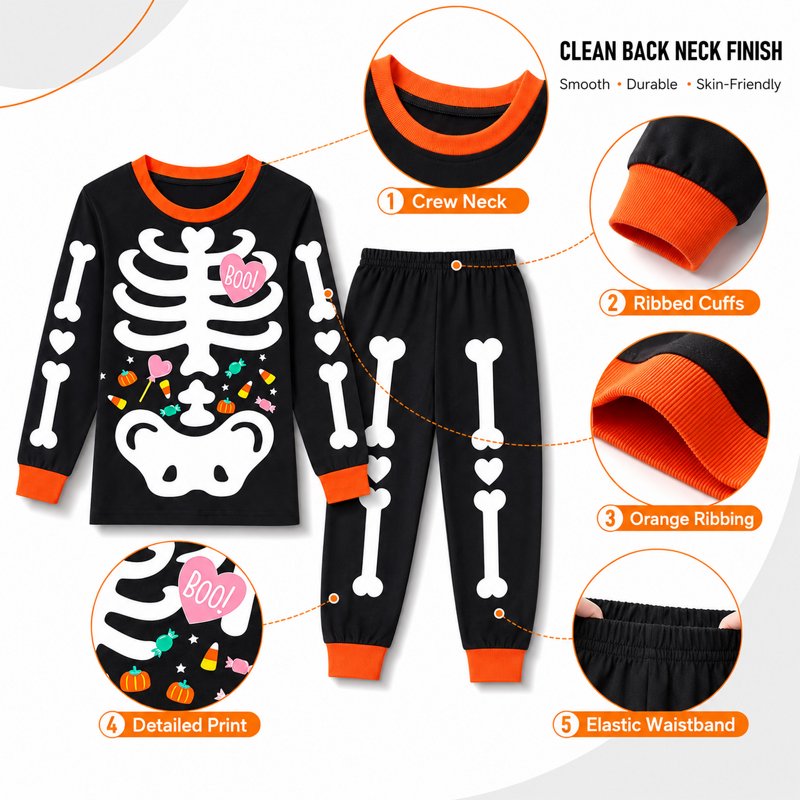 Kids Halloween Skeleton Pajamas Set - Glow in the Dark 3T Candy Heart Variation