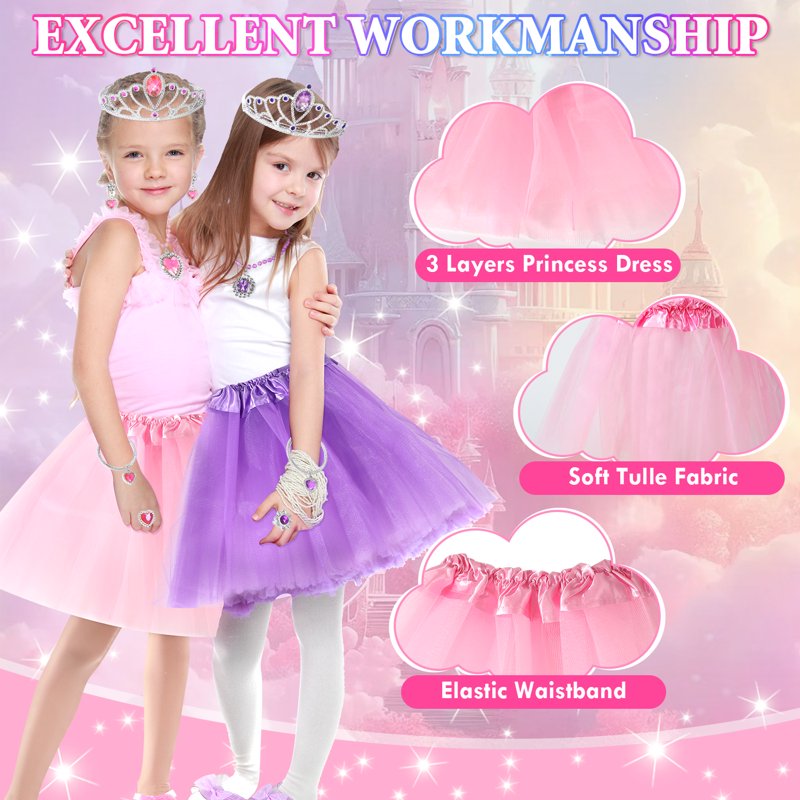 Princess Dress Up Set for Toddlers with Jewelry Crown Shoes & Wand - Pink & Purple, 3-6 Years - Variation of Princess