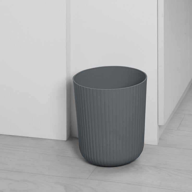 Ribbed Plastic Trash Can - 1.64 Gallon Grey Wastebasket