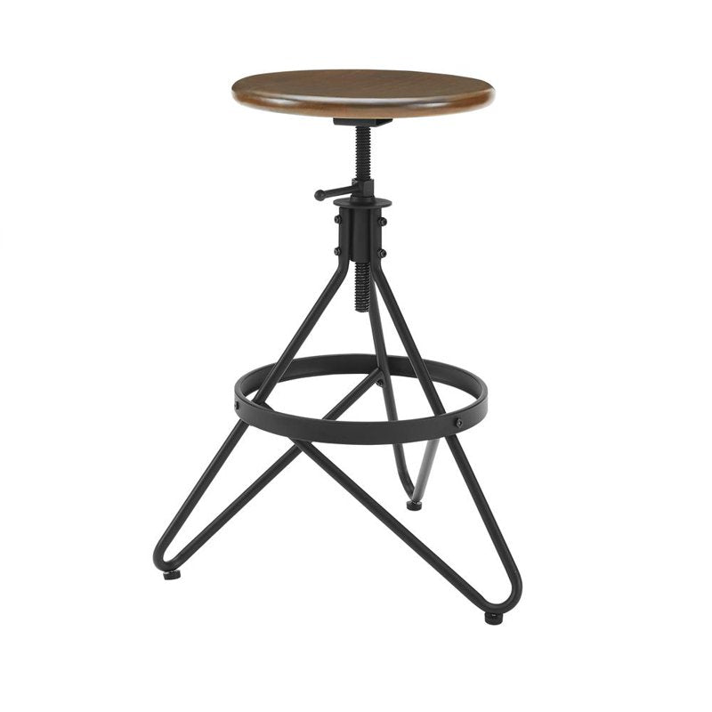 Adjustable Metal Bar Stool - Brown & Matte Black