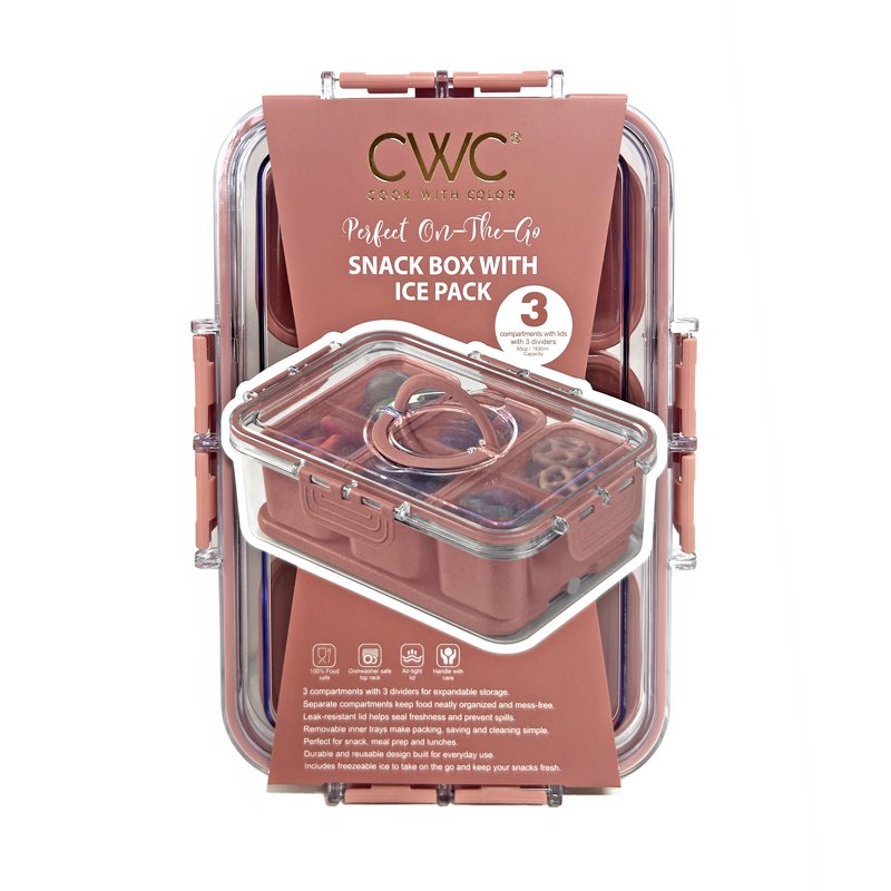 3-Compartment Portable Snack Box with Ice Pack - Pink