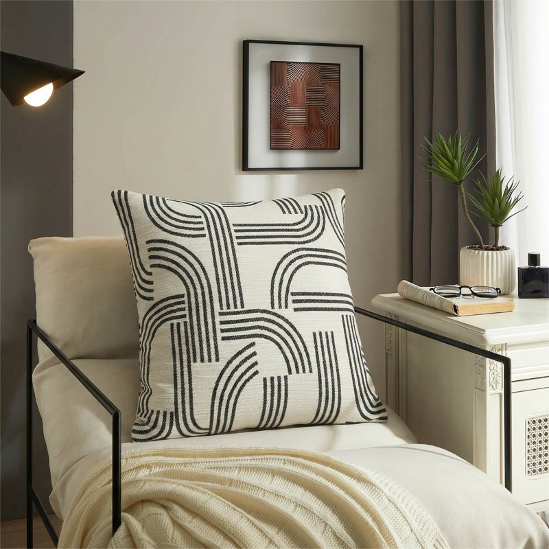 Neutral Geometric Throw Pillow 18x18 Inches - Decorative Couch Pillow