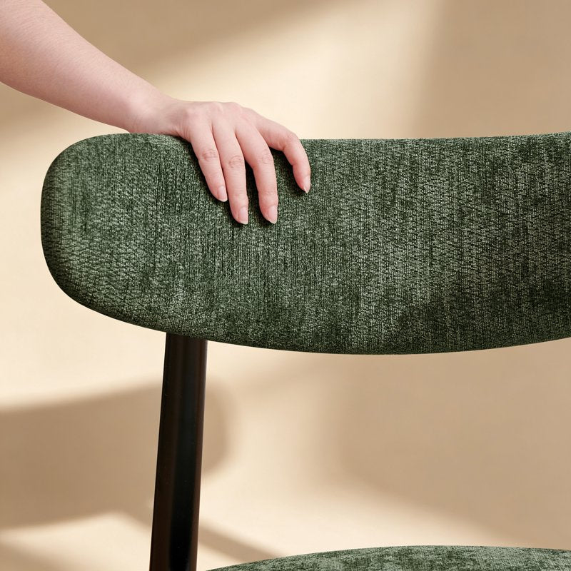 Chenille Upholstered Dining Chairs Set of 2 - Green