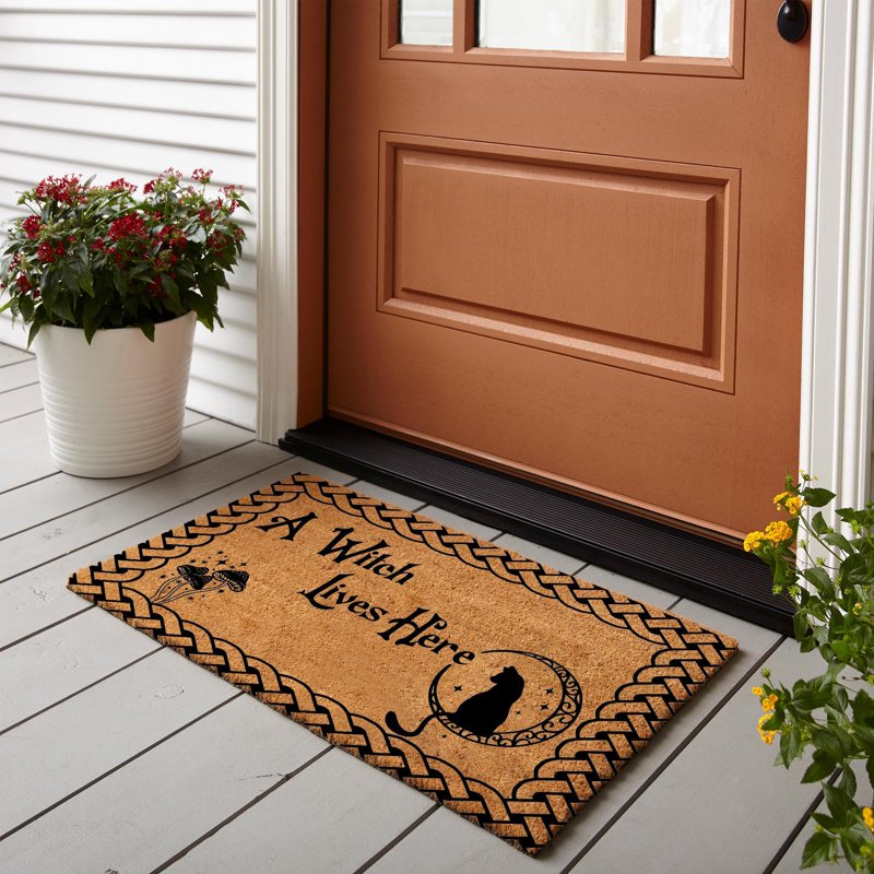 Halloween Doormat - Witch Lives Here Fall Decor Outdoor Welcome Mat