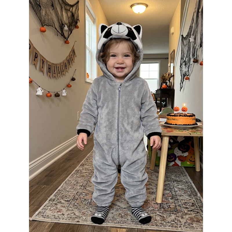 Toddler Baby Raccoon Halloween Costume Jumpsuit - Gray, 6-12 Months