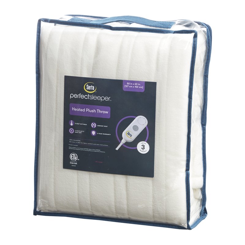 Serta Fleece to Sherpa Heated Throw Blanket - 50x60 Inch Ivory