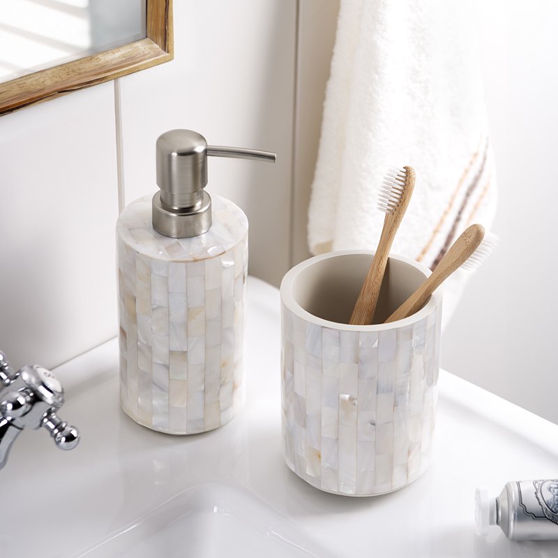 Pearlescent Bathroom Toothbrush Holder - Resin with Mother of Pearl Finish