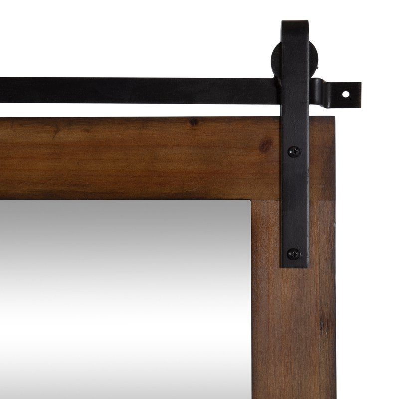 Farmhouse Wall Mirror with Barn Door Design - Walnut Brown, 38 x 27